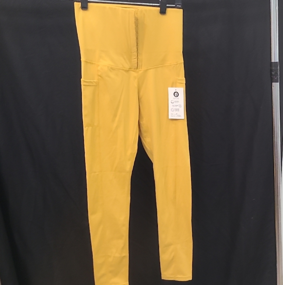 Otos Yellow Women's Leggings Wicking Tummy Support Size Medium
